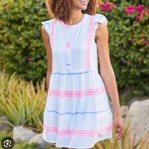 Vineyard Vines Guava Button Front Minidress Rainbow Stripe Size 8 vacation beach